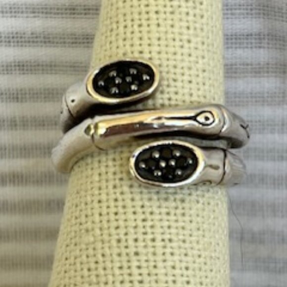 John Hardy Bamboo  Lava Double Twirl Ring- Black Sapphires - Picture 1 of 5